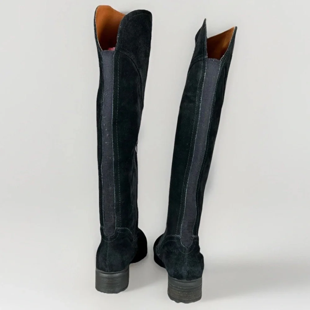 Lucky Brand Calypso Boots Womens 7‎ Black Suede Over The Knee Low Heel Lug Sole